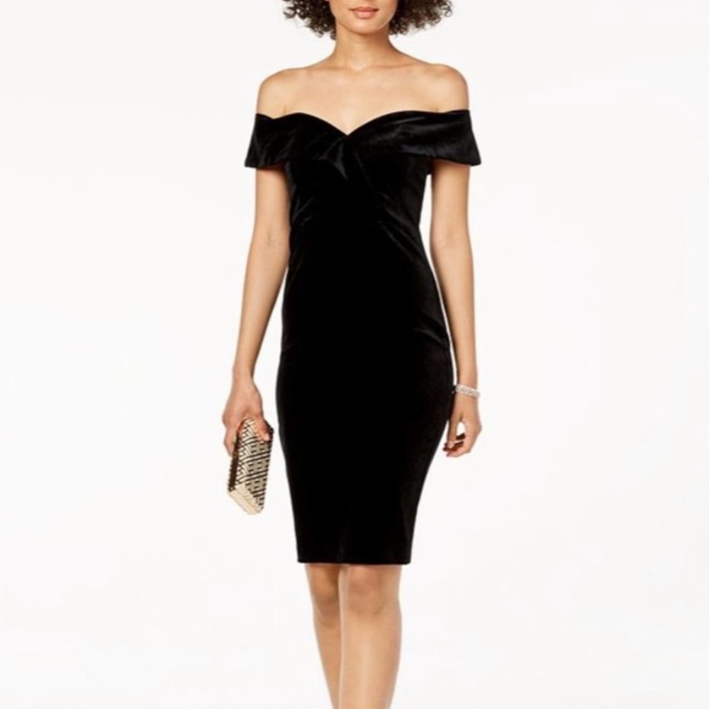 Bardot Black Velvet Off Shoulder Dress Size 6 Small